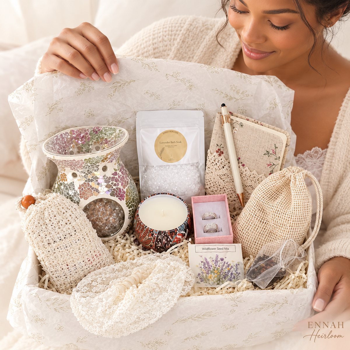 Bloom & Glow Luxury Birthday Gift Box for Her – Earrings & Self-Care Treats